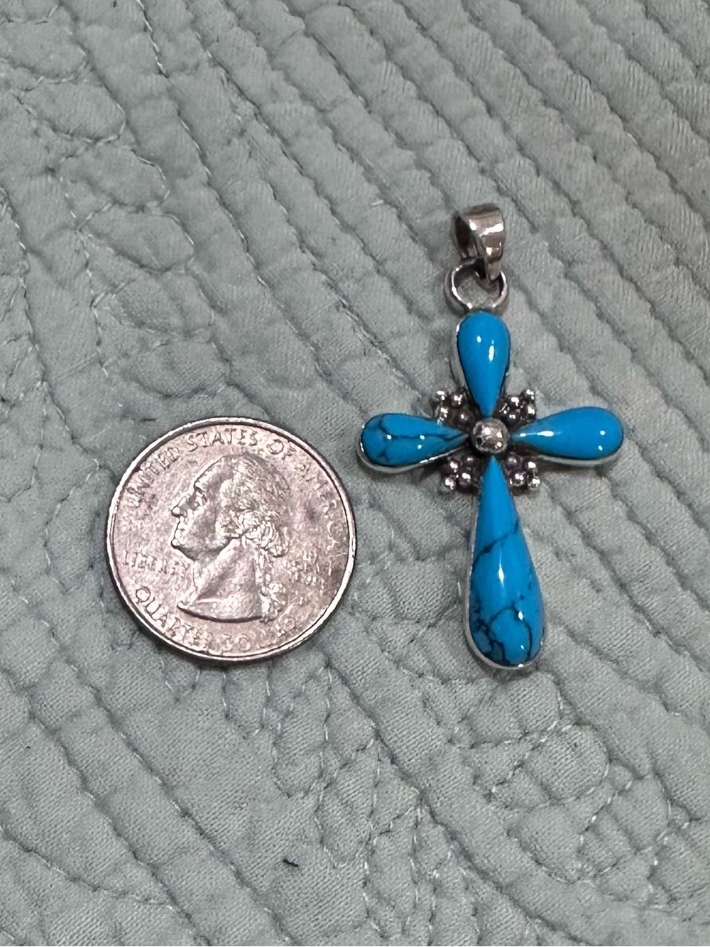 Sterling Silver Turquoise Cross Pendant Necklace